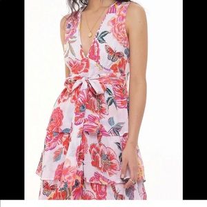 NWT Banjanan Eliza Dress Large Floral Cotton Tiered Dress cruise travel